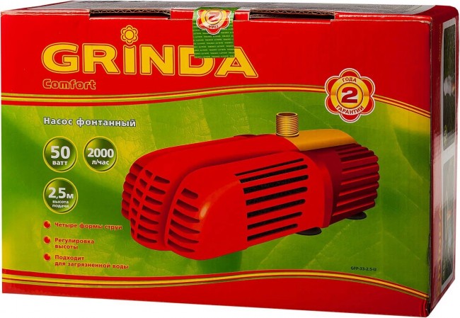 Насос GRINDA GFP-33-2.5-U фонтанный д/грязной воды, 3 насадки, пропускная способность 2000 л/ч, высота подачи воды 2,5 м, 50 Вт Насос GRINDA GFP-33-2.5-U фонтанный д/грязной воды, 3 насадки, пропускная способность 2000 л/ч, высота подачи воды 2,5 м, 50 Вт