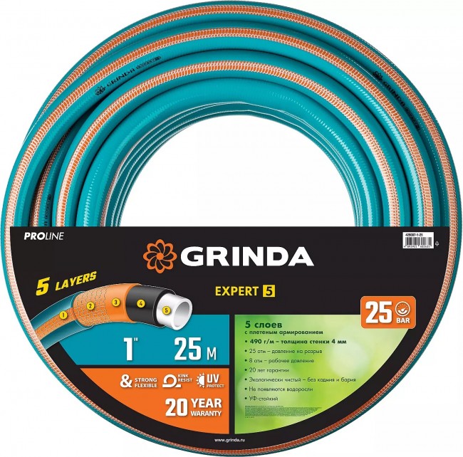 Шланг GRINDA PROLine EXPERT 5 1", 25 м, 25 атм, поливочный, армированный, пятислойный 429007-1-25 Шланг GRINDA PROLine EXPERT 5 1", 25 м, 25 атм, поливочный, армированный, пятислойный 429007-1-25
