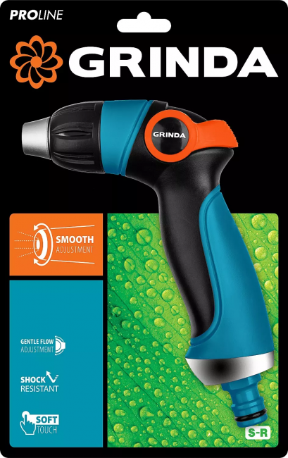 Пистолет поливочный GRINDA PROLine S-R, плавная регулировка, двухкомпонентный с регулятором напора 429101 Пистолет поливочный GRINDA PROLine S-R, плавная регулировка, двухкомпонентный с регулятором напора 429101