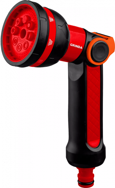 Пистолет поливочный GRINDA N-8, 8 режимов, двухкомпонентный с регулятором напора 8-427188