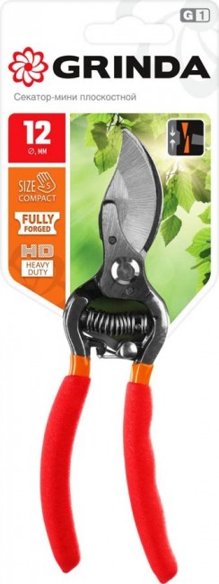 Секатор GRINDA G-1 мини, цельнокованый, плоскостной, 150 мм 423101