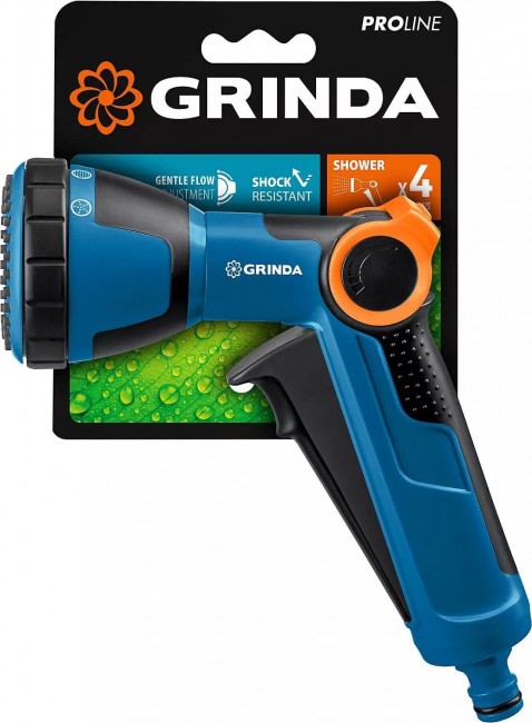 GRINDA PROLine X-S, душевой, 4 режима, курок спереди, пистолет поливочный двухкомпонентный с регулятором напора 429165 GRINDA PROLine X-S, душевой, 4 режима, курок спереди, пистолет поливочный двухкомпонентный с регулятором напора 429165