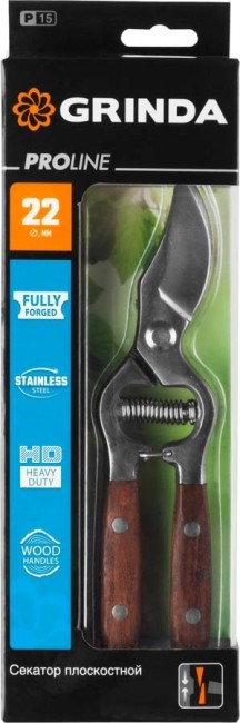 Секатор GRINDA PROLine P-15 цельнокованый из нержавеющей стали, с деревянными рукоятками, 210 мм 423415 Секатор GRINDA PROLine P-15 цельнокованый из нержавеющей стали, с деревянными рукоятками, 210 мм 423415