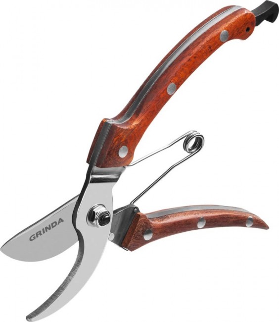Секатор GRINDA PROLine P-17 компактный, цельнокованый из нержавеющей стали, с деревянными рукоятками, плоскостной, 195 мм 423417 Секатор GRINDA PROLine P-17 компактный, цельнокованый из нержавеющей стали, с деревянными рукоятками, плоскостной, 195 мм 423417