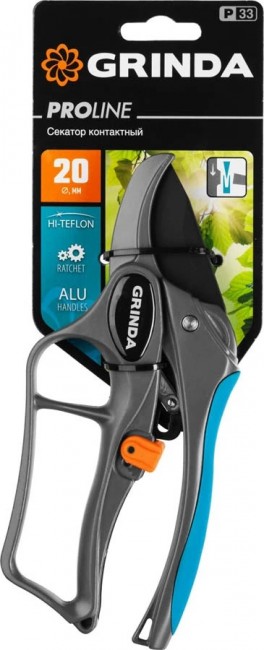 Секатор GRINDA PROLine P-33 с алюминиевыми рукоятками, с эфесом, контактный, 200 мм 423433 Секатор GRINDA PROLine P-33 с алюминиевыми рукоятками, с эфесом, контактный, 200 мм 423433