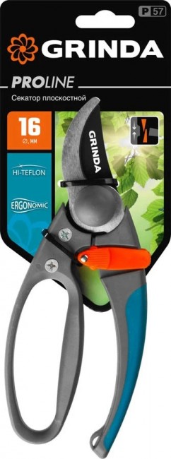 Секатор GRINDA PROLine P-57 с двухкомпонентными эргономичными рукоятками, с эфесом, плоскостной, 210 мм 423457