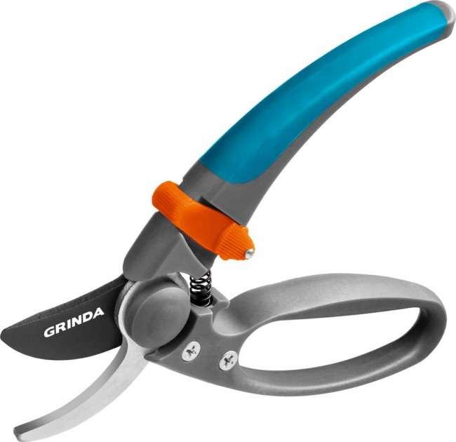 Секатор GRINDA PROLine P-57 с двухкомпонентными эргономичными рукоятками, с эфесом, плоскостной, 210 мм 423457