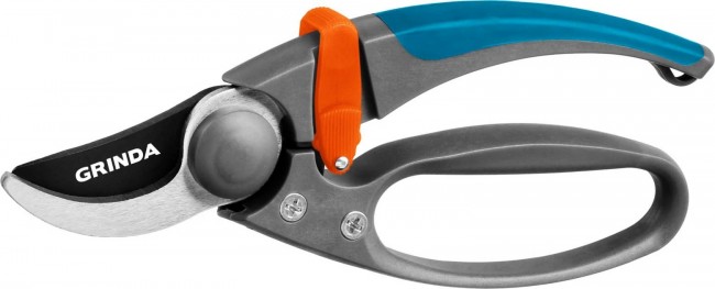 Секатор GRINDA PROLine P-57 с двухкомпонентными эргономичными рукоятками, с эфесом, плоскостной, 210 мм 423457